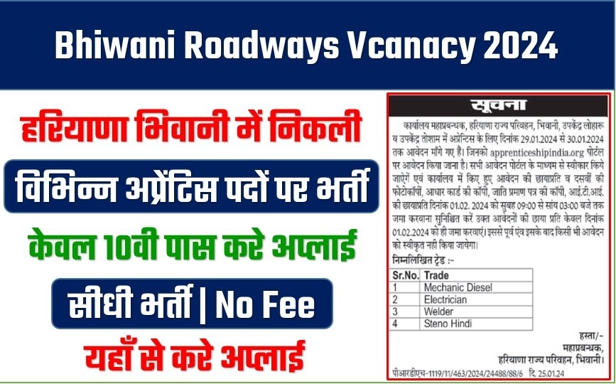 Bhiwani Roadways Vcanacy 2024