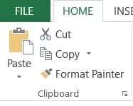 MS Excel Home Tab Clipboard