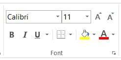 ms excel home tab font group