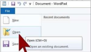 Wordpad File Menu Open Options