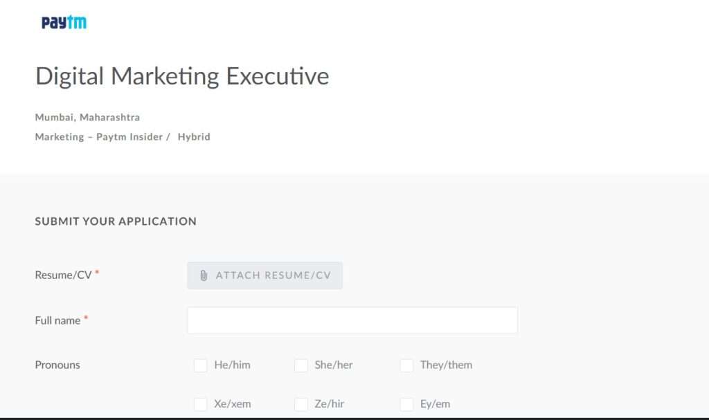Paytm Vacancy for Digital Marketing Executive Recruitment 2024