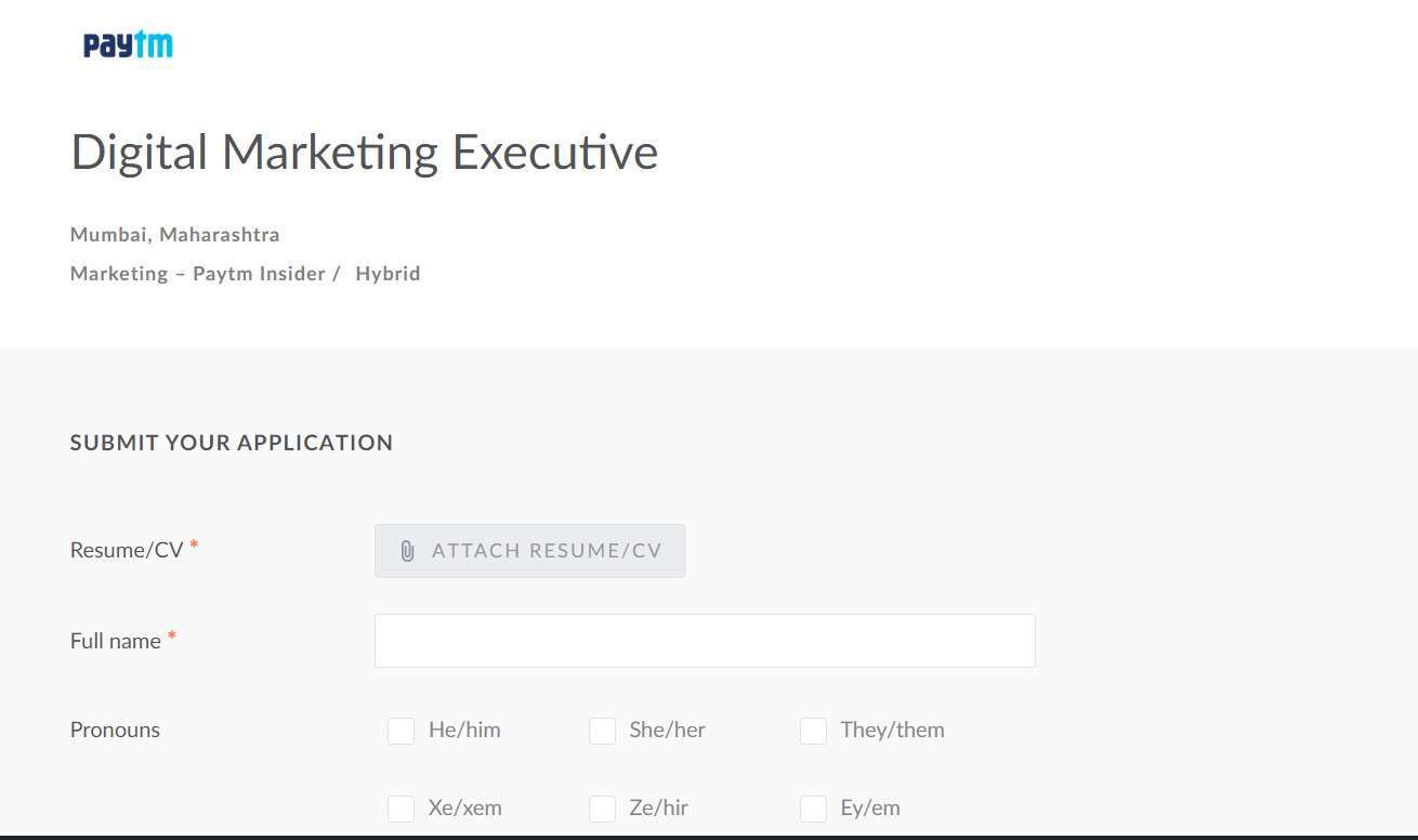 Paytm Vacancy for Digital Marketing Executive Recruitment 2024