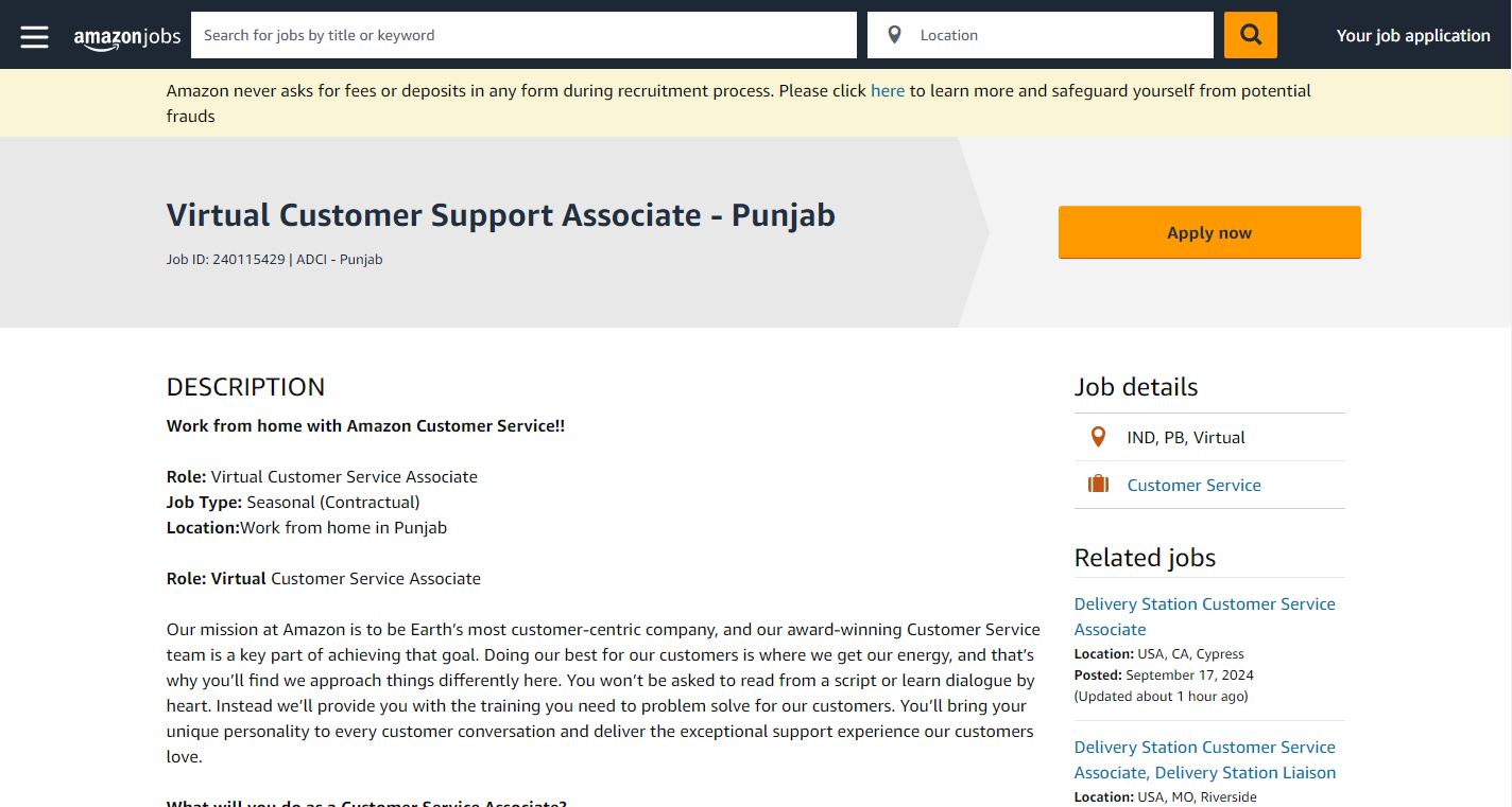 Amazon Remote Based Job 2024