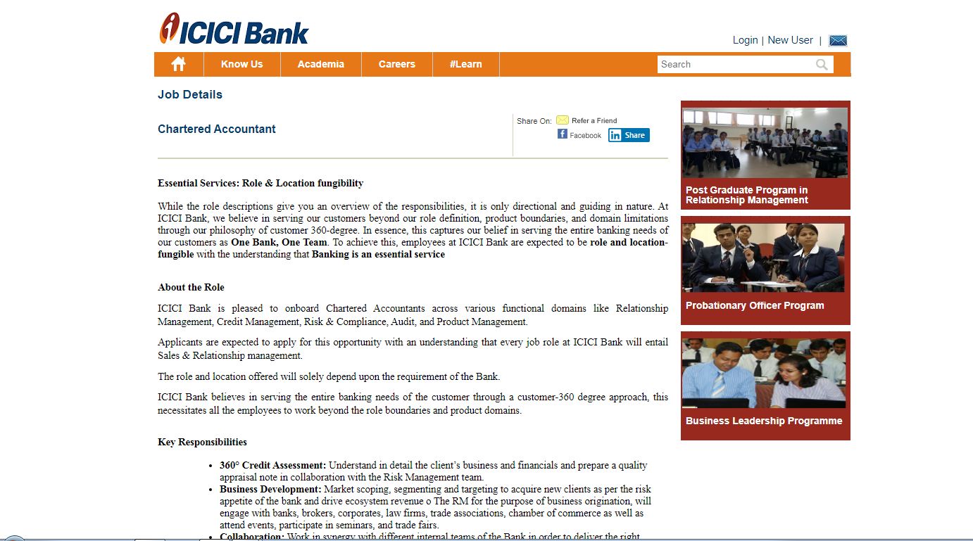 ICICI Bank CA Recruitment 2024