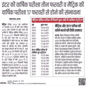 Bihar Board Matric Inter Exam 2025 Date (Expected) Released: बिहार बोर्ड मैट्रिक और इंटर परीक्षा 2025 के लिए संभावित तिथियाँ जारी की गई हैं। विस्तार से जाने इसके बारे में।